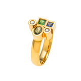 Marélie extra small green ring in gold, diamonds, sapphires and tsavorite