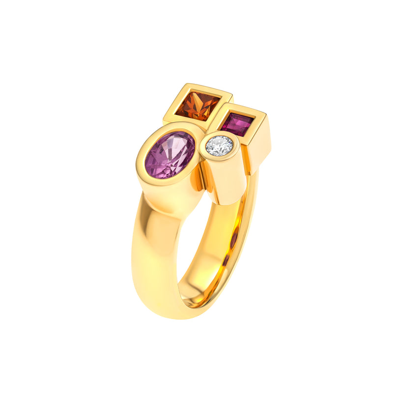 Marélie small rose gold, diamond, sapphire and ruby ring
