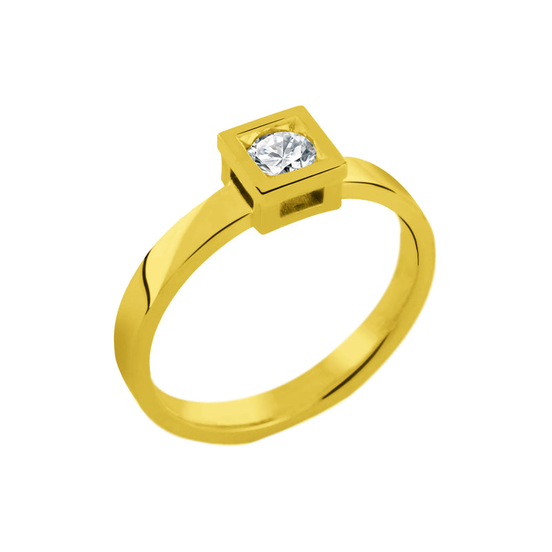 Solitaire Cube diamond ring in gold