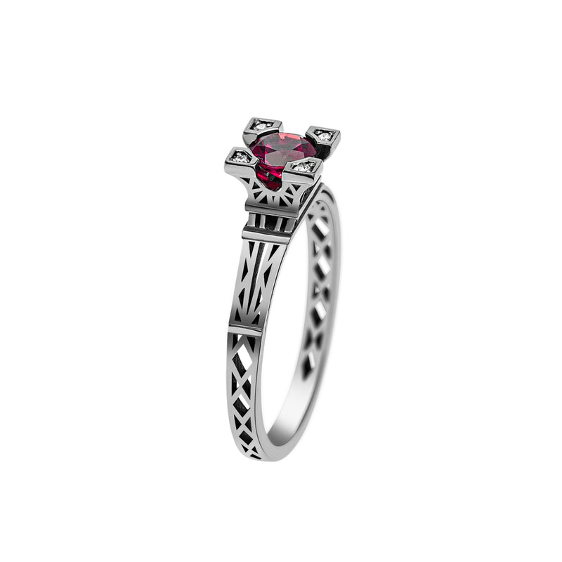 French Kiss ring in gold and Rhodolite Pink 5 mm and diamonds