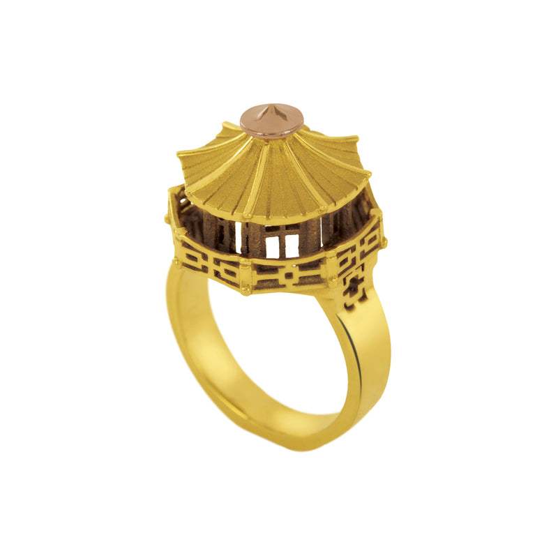 Ring architecture Chinese Pagoda in gold Tournaire high Jewellery