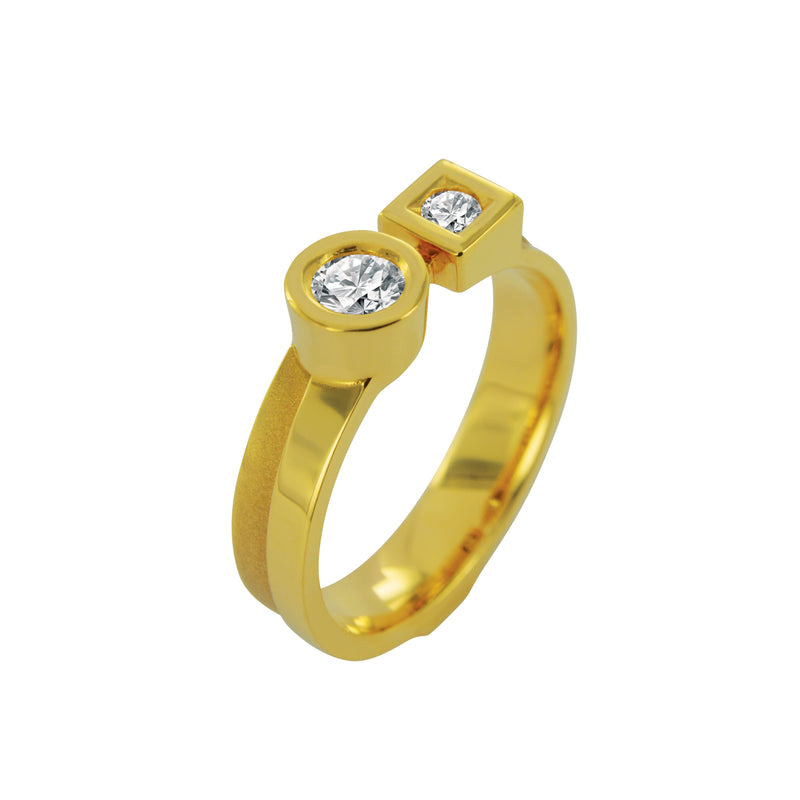 Solitaire Ring Accompanied by Diamonds and Gold
