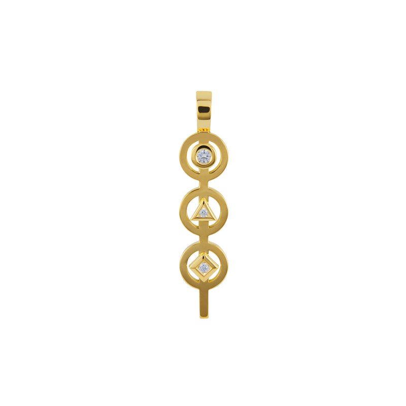 Triple Phi Small Pendant in Gold and Diamonds