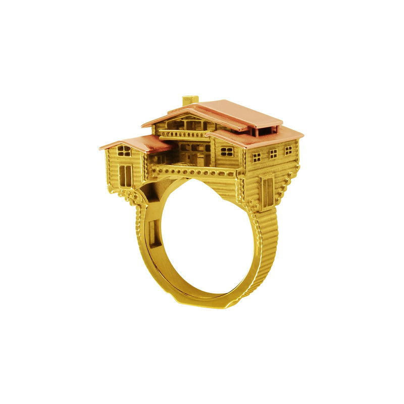 architecture Chalet medium ring in gold Tournaire