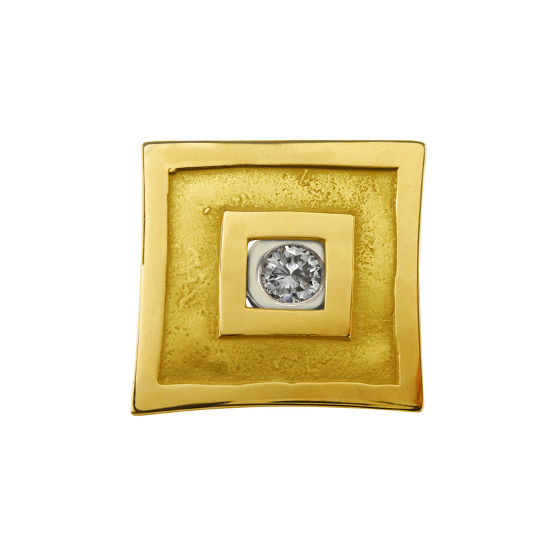 Astrée square  and diamond-set pendant in polished and frosted gold