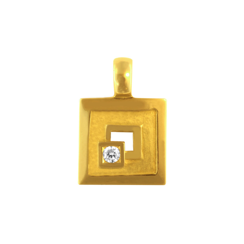 Astrée square  diamond pendant in polished, frosted gold
