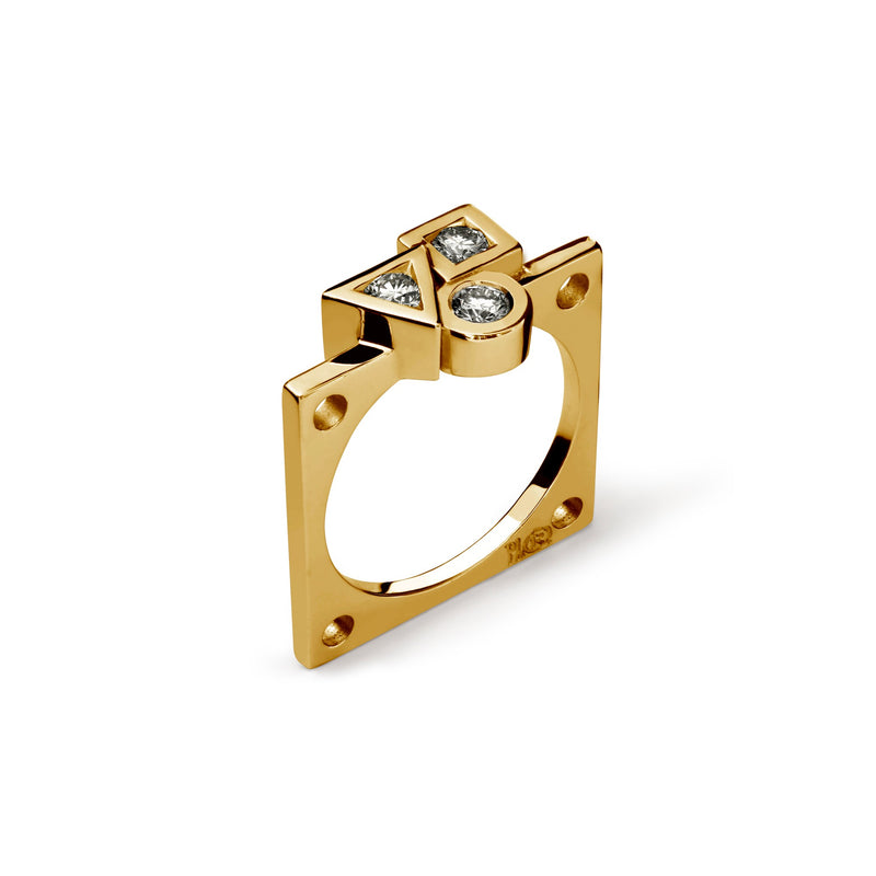 Cubism ring trilogy with 3 gold diamonds
