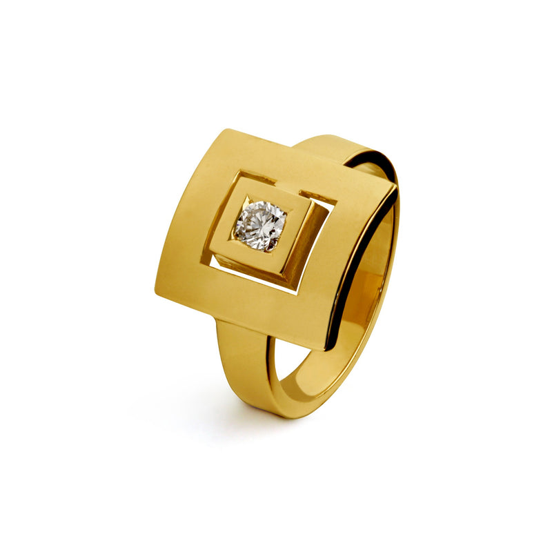 Signe Labyrinthe square diamond ring in gold small