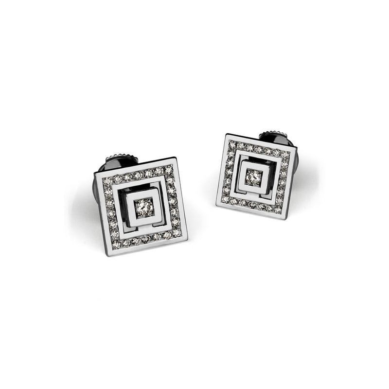 Earrings Signe Labyrinthe square pave diamonds in gold