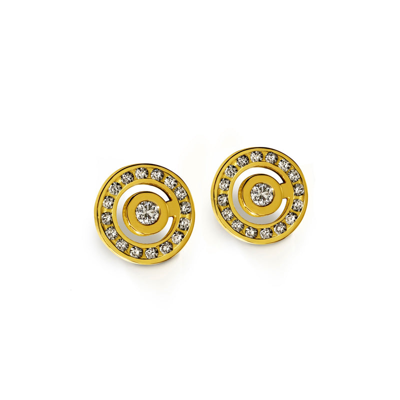 Earrings Signe Labyrinthe round pave diamonds in gold