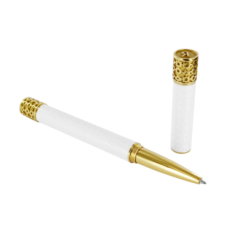 Alchimie" Rollerball pen in pearlescent white lacquer with yellow gold finish