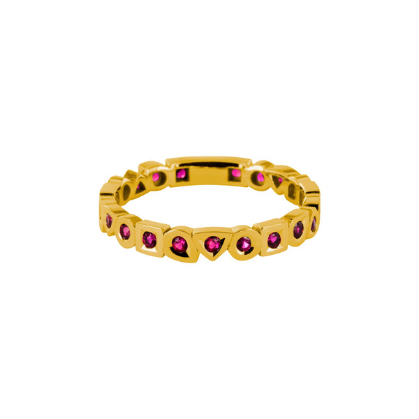 Ring wedding alchimie in gold ruby pink with 21 rubies