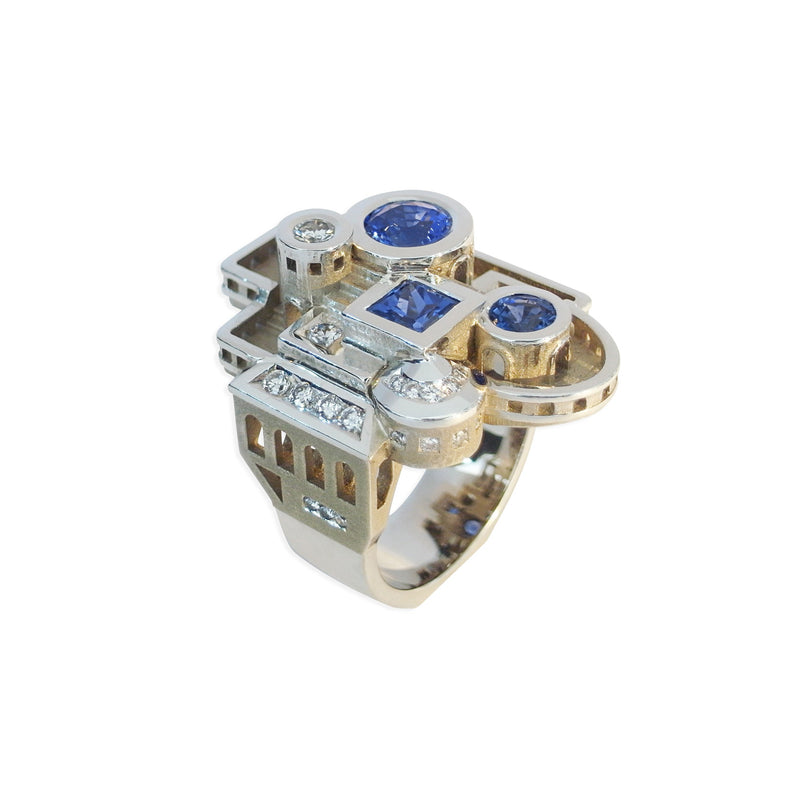Ring Architecture Archipolis Blue in gold Tournaire