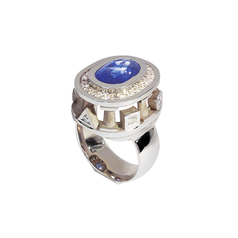Ring Love temple blue in gold Tournaire