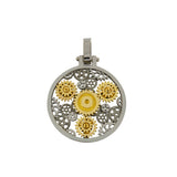 Pendant Engrenages round  in white and yellow gold