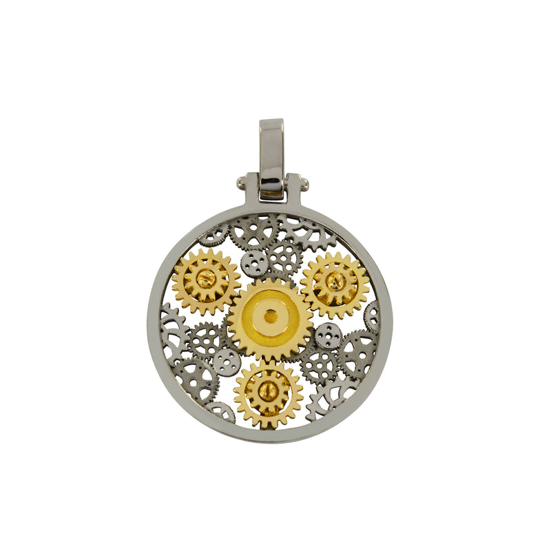 Pendant Engrenages round  in white and yellow gold