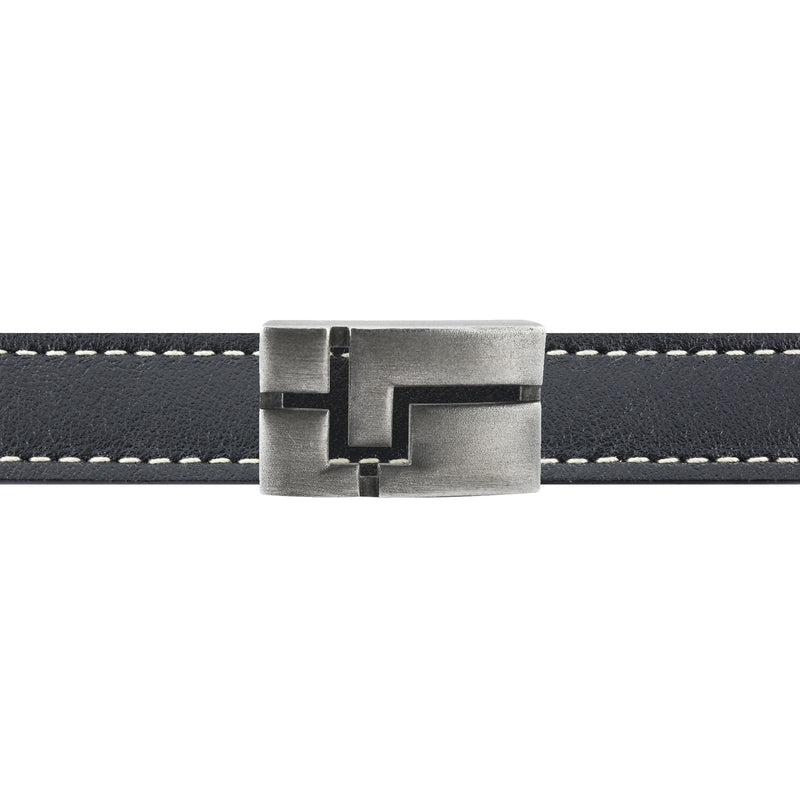 Château curved leather bracelet in silver