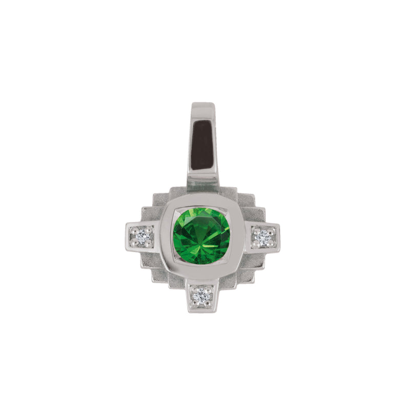 Esther Tsavorite green 3 mm and diamonds pendant
