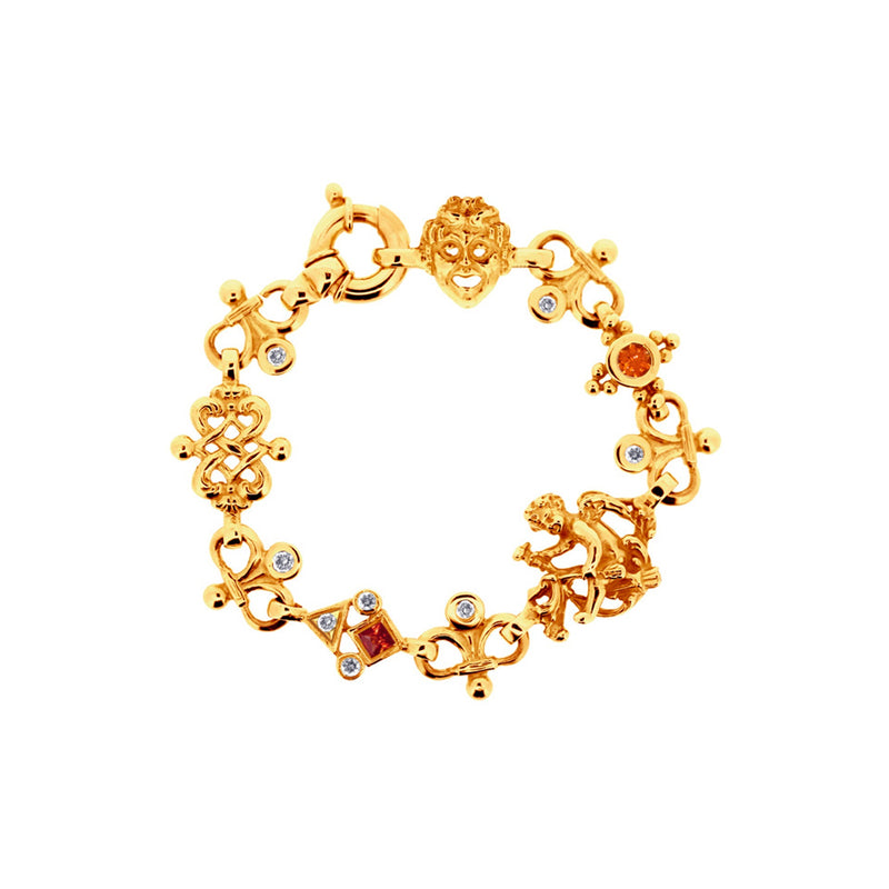 Marelie baroque bracelet in yellow gold with orange sapphires and diamonds