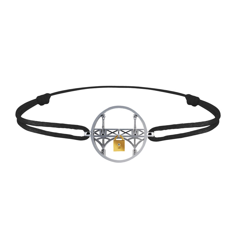 Lock and Love Tournaire round silver bracelet lovers' bridge in gold with a diamond