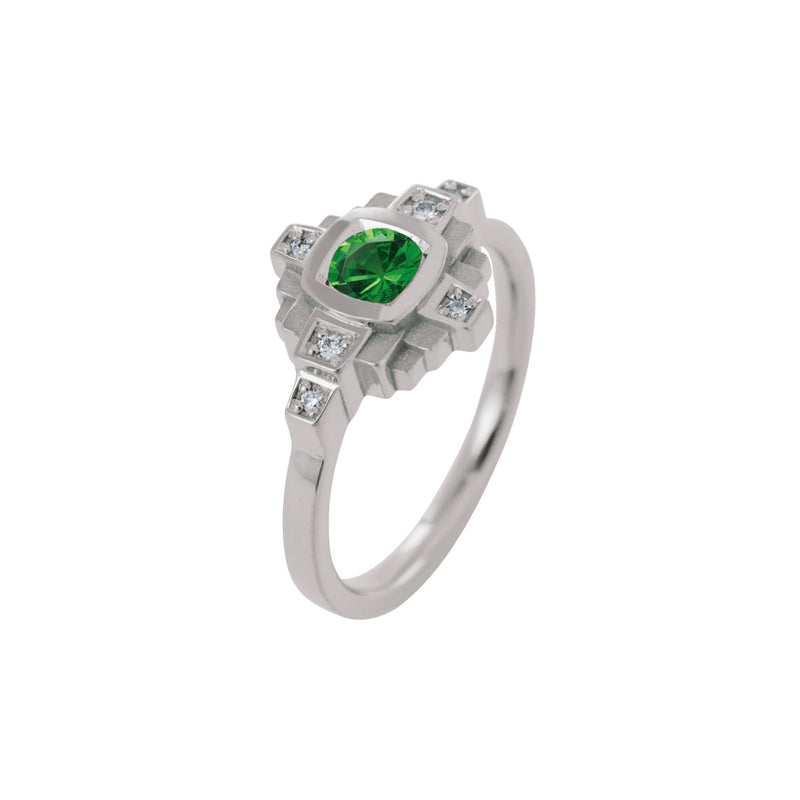 Esther Tsavorite green 4 mm and diamonds ring